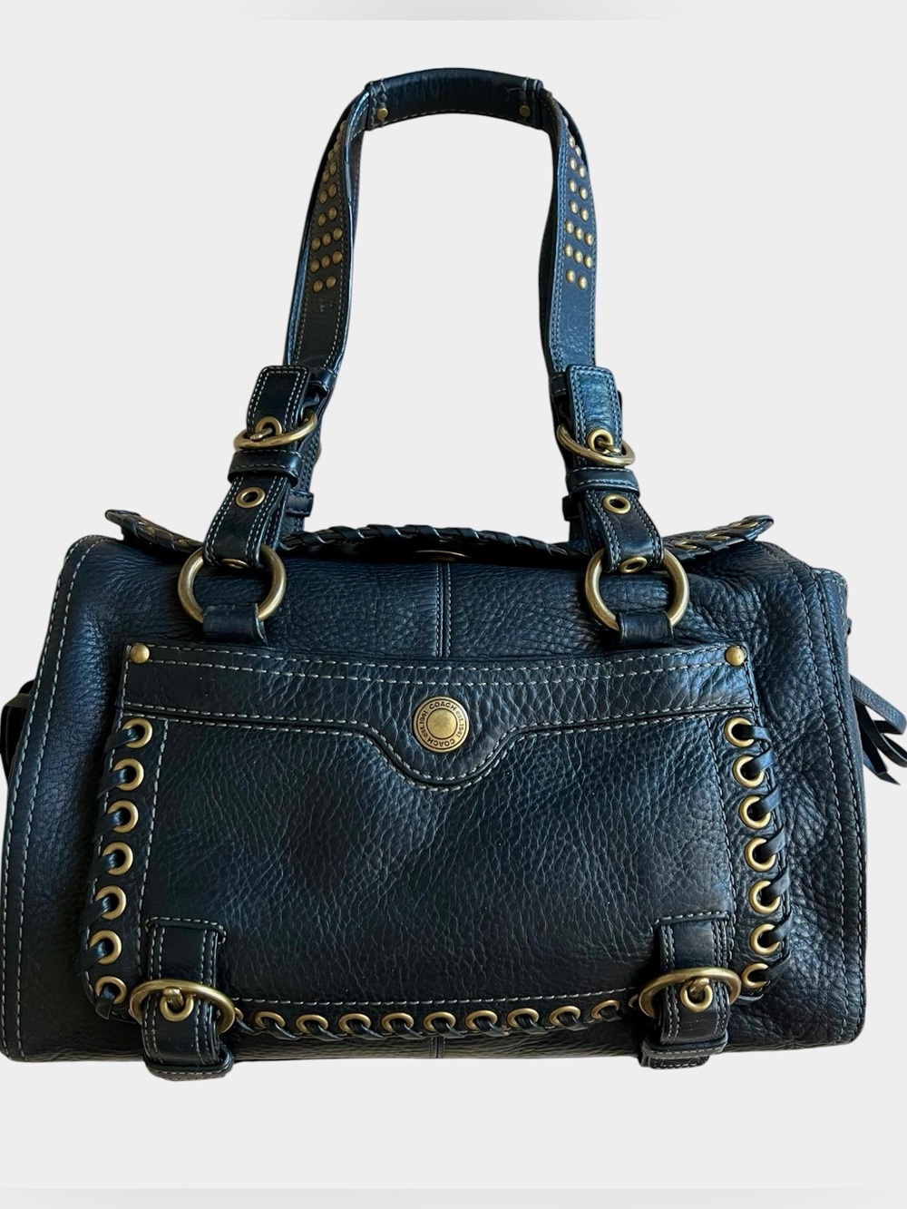 Coach 10972 Chelsea Abbey Laced Leather Satchel Black Pebbled Rare Y2K